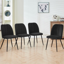 (Black, 4PCS) Dining Chairs Padded Seat Velvet