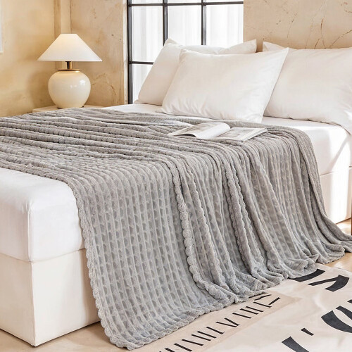 Living And Home 200x180cm Reversible Throw Blanket, Grey 1