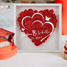 (Red, 20cm) Herzförmige Schattenbox mit Foto / individuelles Geschenk / Schattenbox / Blumenbox aus Papier / Valentinstagsgeschenke