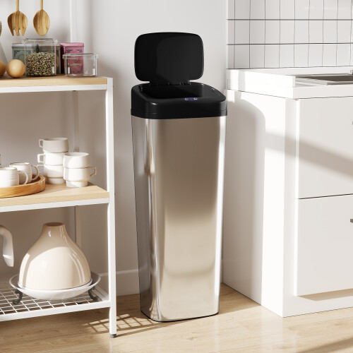 Homcom HOMCOM 50L Sensor Bin, Stainless Steel Slim Kitchen Bin, Fingerprint-Proof