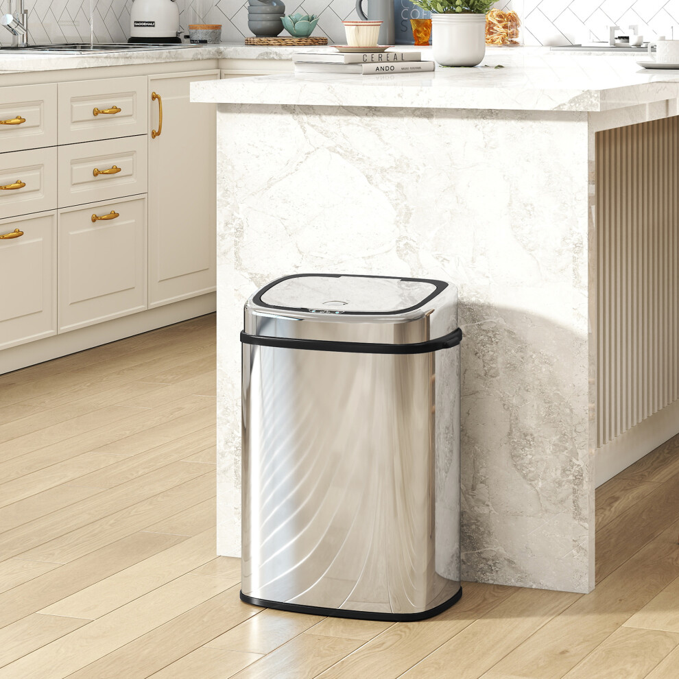 Homcom 50L Sensor Bin, Stainless Steel Kitchen Bin With Automatic Close