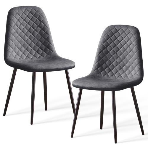 AINPECCA Set of 2 Dining Chairs PU Dark Grey Padded Kitchen