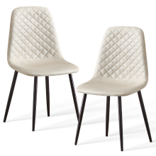 Set of 2 Dining Chairs Faux Suede Beige Padded
