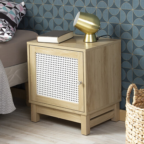 Bedside table with 1 door and rattan front 2