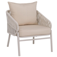 Sedia da giardino in alluminio MCW-P90, poltrona lounge da esterno, intreccio Rope/tessuto (180 g/m²) ~ avorio
