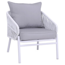 Sedia da giardino in alluminio MCW-P90, poltrona lounge da esterno, intreccio Rope/tessuto (180 g/m²) ~ grigio chiaro
