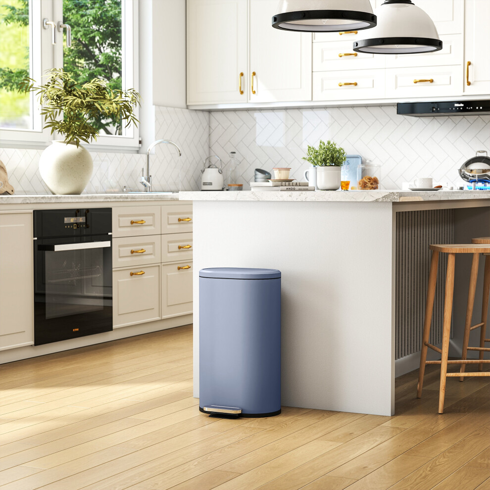 Homcom Slim Rectangular Pedal Bin With Soft-Close Lid, 30L Kitchen Bin, Grey