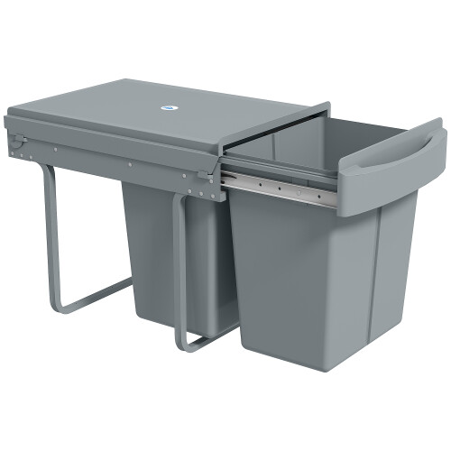 Homcom HOMCOM Kitchen Cupboard Bin with 40L Dual Compartment, Pull Out Bin, Grey 1