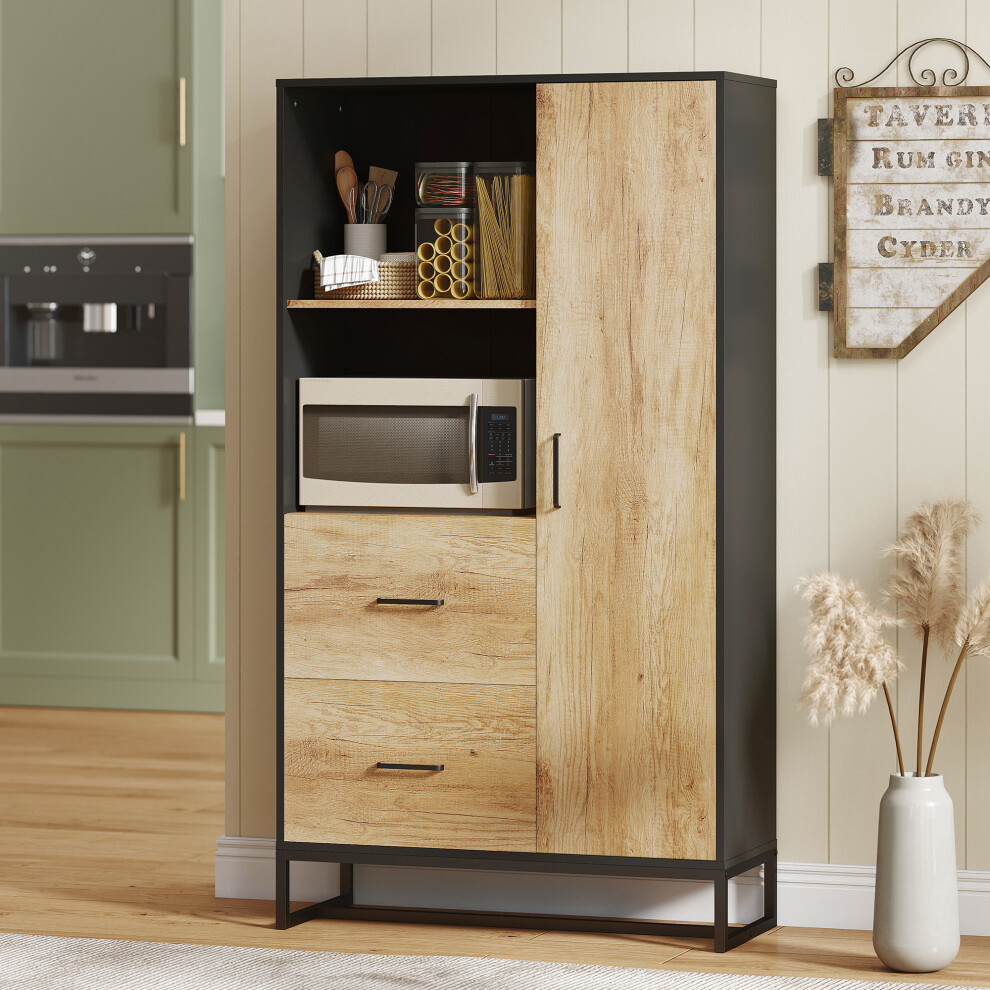 Homcom Storage Cabinet, Kitchen Pantry Cupboard With Drawers, Shelves Black