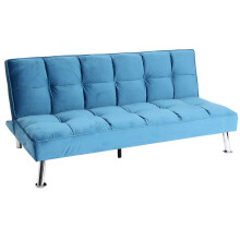 Divano letto sofà reclinabile MCW-K21 molle nosag legno ferro ~ velluto blu