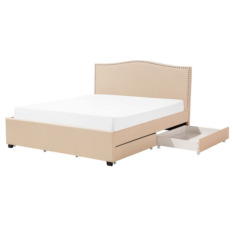 Bed with Storage Drawers Fabric MONTPELLIER 160 x 200 cm (EU King Size) Beige