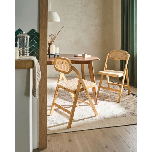 Beliani Set of 2 Dining Chairs Folding ORAISON Bamboo Light Brown 1