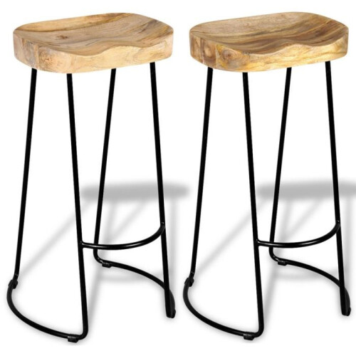 Lot de deux tabourets de bar design chaise siège 2 pcs bois de manguier 1