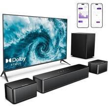 5.1 Soundbar with Dolby Atmos, 410W Surround Sound System for TV,  with Wireless Subwoofer, Surround and Bass Adjustable Home Audio TV Speakers - Refurbished