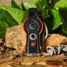 7 in 1 Outdoor Multifunctional Safety Whistle with Lanyard,Flashlight Compass Thermometer Reflector Magnifying Glass