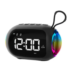 Despertador Portátil, Rádio FM, Alto-Falantes , Luz Colorida, Subwoofer com Tela Escurecida, Alarme Duplo, Tocador de Música, D