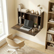 HOMCOM Wall Mounted Table w/ Space Saving Storage Compartments, Dark Brown