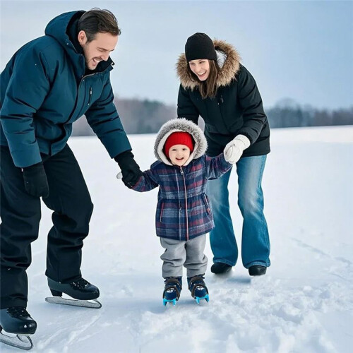Winter Toddler Ice Skates, Adjustable Double Runner Ice Skates with Hook and Loop Fastener Straps 2