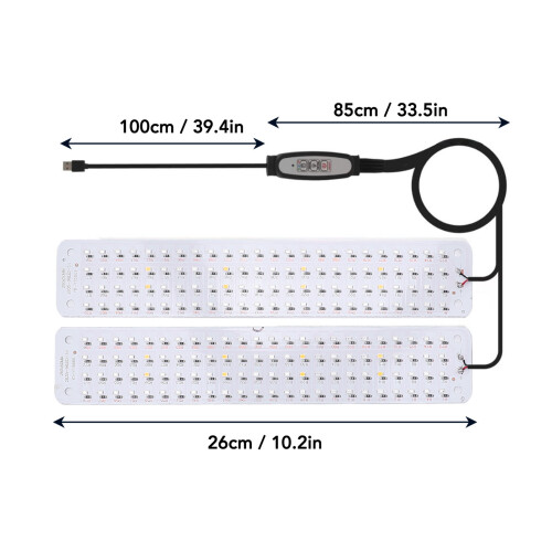 LED Grow Lamp 5V Timer Dimmable 2 Heads Red Blue 3000K 1