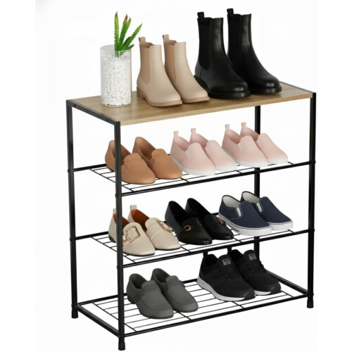 4 Tier Shoe Rack, Metal Shoe Storage