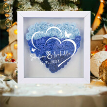 (Blue, 20cm) Herzförmige Schattenbox mit Foto / individuelles Geschenk / Schattenbox / Blumenbox aus Papier / Valentinstagsgeschenke