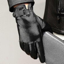 (XL,Black)Winter Geniune Sheepskin Leather Gloves Men's Plus Velvet Driving Warm Touch Screen Mittens