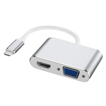 2Pcs Aluminum Alloy 2 in 1 Vga Usb3.1 Type-C Adapter Silver Mini Size