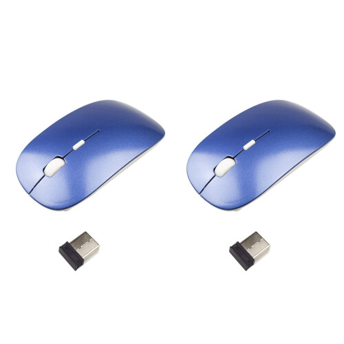 2Pcs Lightweight Blue Flat Wireless Mouse Gaming Laptop -Level Dpi 1