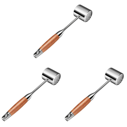 3Pcs Meat Tenderizer Tool Stainless Steel Wooden Handle Home Use 1