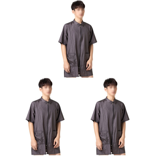 3Pcs Soft Grey Hair Dye Clothes Short Sleeve Practical Pocket Design 1