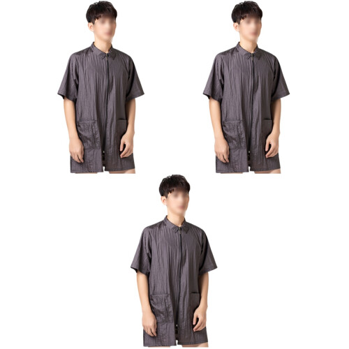 3Pcs Soft Grey Hair Dye Clothes Short Sleeve Practical Pocket Design 2