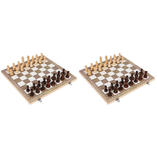 2Sets Kids Wooden Chessboard Folding Checkerboard Educational Toy 1