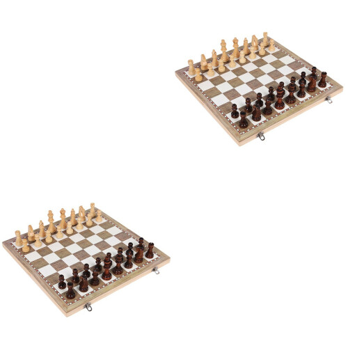 2Sets Kids Wooden Chessboard Folding Checkerboard Educational Toy 2