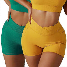 (m)2 women's high-waisted tight-fitting running shorts, cross-waisted hip lifting yoga shorts, pocket cycling running fitness pants