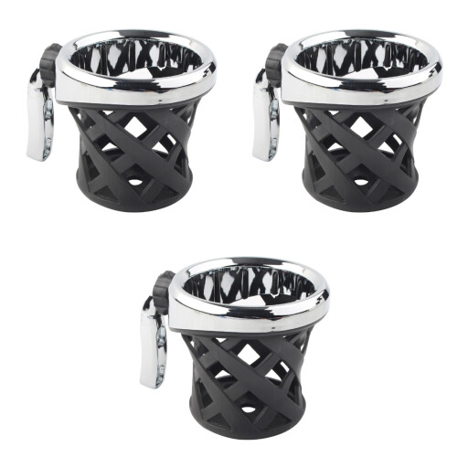 3Pcs Motorcycle Cup Holder Silver Aluminum Handlebar Drink Holder 2