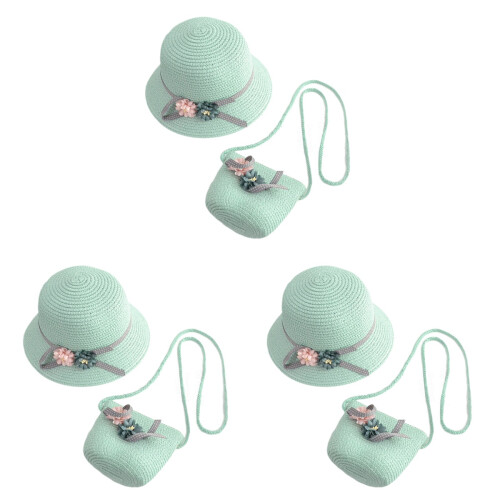 3Sets Handmade Light Straw Hat and Bag Beach Set 1