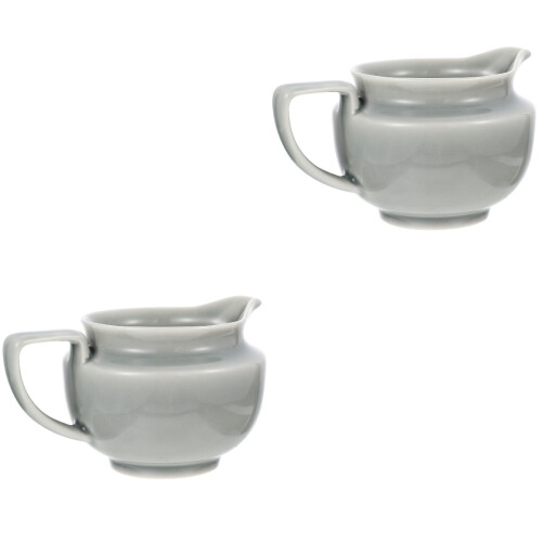 2Pcs Kitchen Sauce Serving Pitcher Ceramic Milk Frother Cup Grey 2