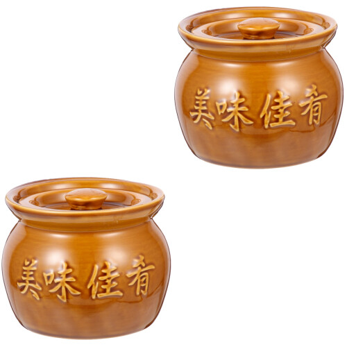 2Pcs Ceramic Soup Jar Chocolate Kitchen Stewed Soup Pot Multi-Use 2