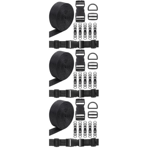 3Sets Strap Schnallen Bänder D-Ring Clips Nylon Schwarz DIY-Set 1