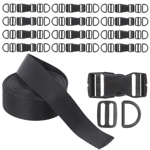 3Sets Strap Schnallen Bänder D-Ring Clips Nylon Schwarz DIY-Set