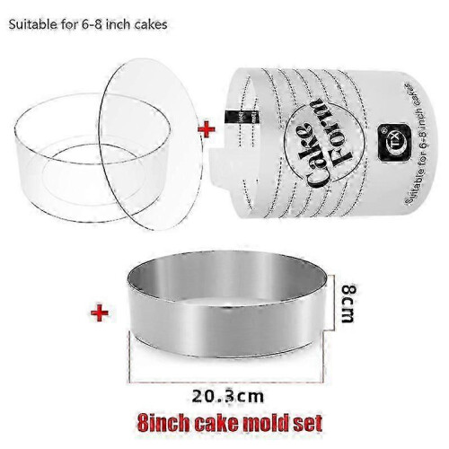 (8in set) Adjustable Round Cake Ring Mold Retractable Fondant Mousse Cake Ring Acrylic Circle Baking Ring Cake Tools Round Cake Form Kit