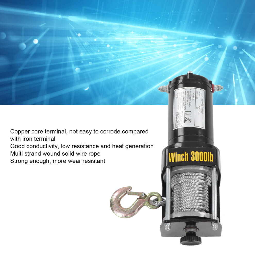 Electric Winch 24V 3000lbs Remote Cable