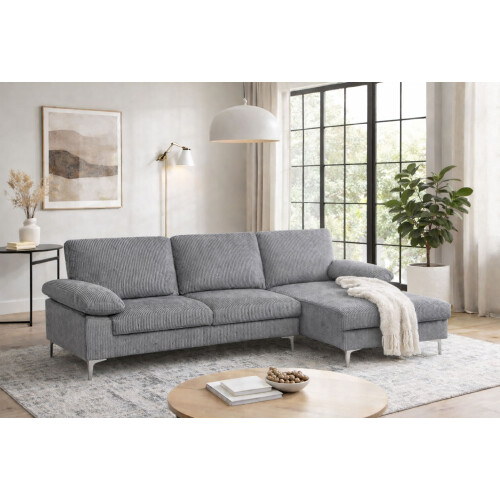 Luxury Life Napoli Jumbo Cord Sectional Corner Right Sofa in Grey