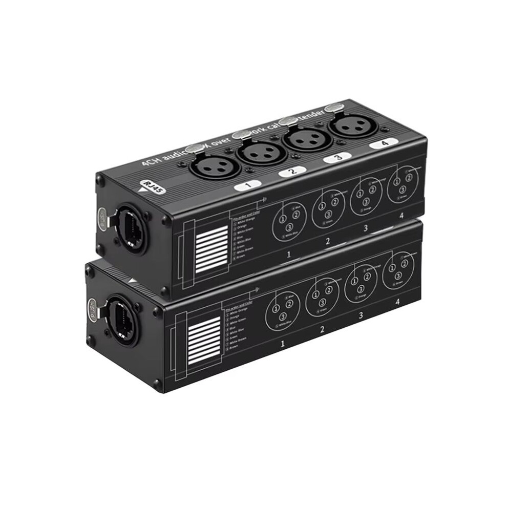 1 Pair 4 Channel Xlr/Dmx Audio Rj45 Cat5/Cat6 Ethernet Extender Xlr Extender Transceiver For Live Stage Black 6033779590797