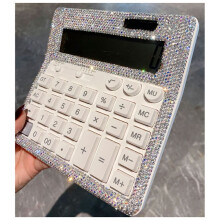 Rhinestone Crystal Calculator, Standard Desk Calculator LCD Display, Battery and Solar Powered Shiny Calculator