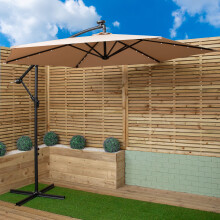 Samuel Alexander 3m Solar Powered Cantilever Lit Garden Parasol with Crank Handle & White LED Lights in Beige
