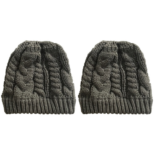 2Pièces Bonnet Hiver Femme Tricoté Style Queue De 1