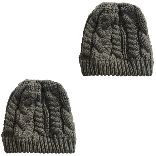2Pièces Bonnet Hiver Femme Tricoté Style Queue De 2