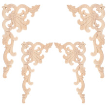 16Pièces Décors Bois Khaki Élégants, Appliques Sculptées Pour