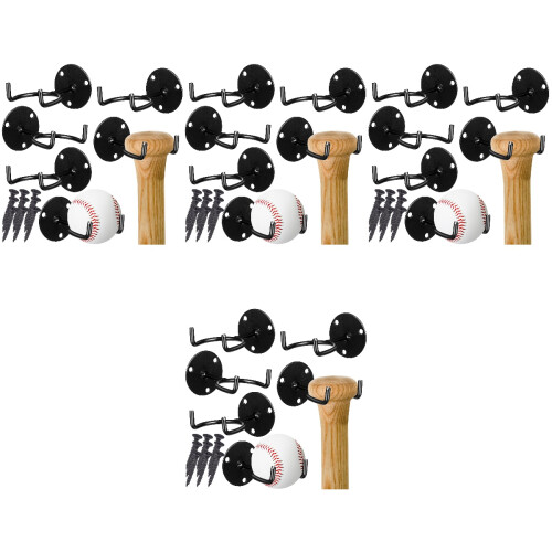 24Pièces Porte-Bâtons Baseball Mural Fer Noir Durable Usage 2